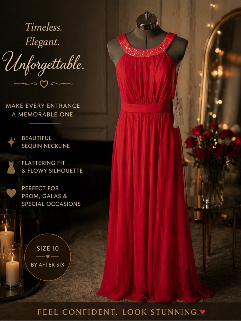 Elegant Red Evening Gown by Dessy Collection Size 14 Sample NWT